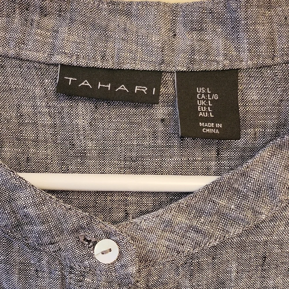 Tahari Long Sleeve Gray Linen Dress a line Sz Large  loose fit - Picture 2 of 6